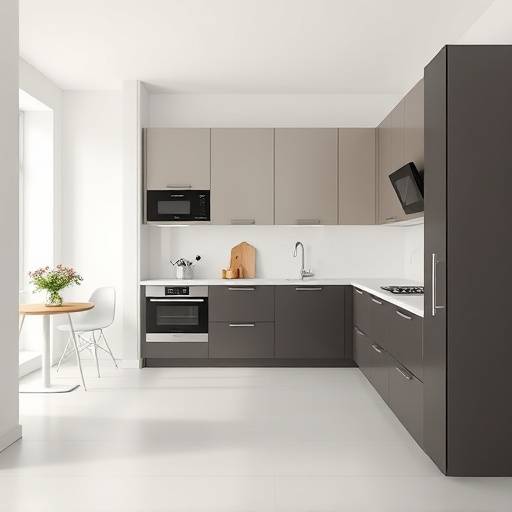 Cocina minimalista con armarios sin tiradores y electrodom&eacute;sticos integrados