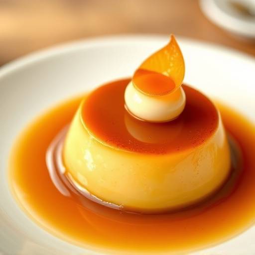 Flan de huevo tradicional caramelizado servido en un plato peque&ntilde;o